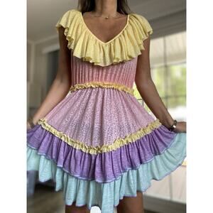 PITUSA PASTEL RAINBOW RUFFLE MINI DRESS M see measurements